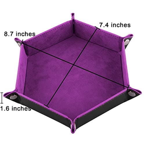Foldable Dice Tray Set for RPG, DND and Table Games - 4 Hexagon Holders in Violet, Coffee, Green, and Red