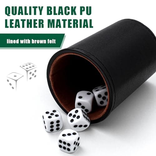 Liliful 2 Set of Leather Dice Cups with 50 Dice and 2 Storage Cases - Perfect Gift for Liars Dice Game, Craps, Backgammon Parties (Black)