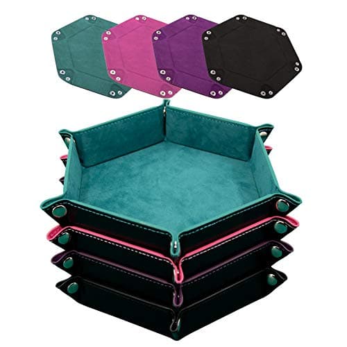 Foldable Dice Tray Set for RPG, DND and Table Games - 4 Hexagon Holders in Violet, Coffee, Green, and Red