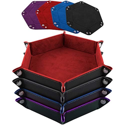 Foldable Dice Tray Set for RPG, DND and Table Games - 4 Hexagon Holders in Violet, Coffee, Green, and Red