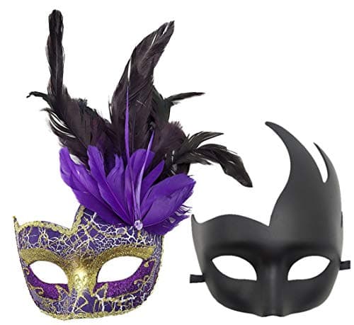 Awlsyj Women's Feather Masquerade Mask