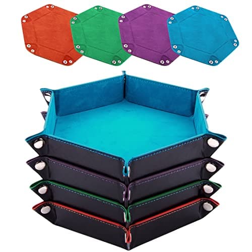 Foldable Dice Tray Set for RPG, DND and Table Games - 4 Hexagon Holders in Violet, Coffee, Green, and Red