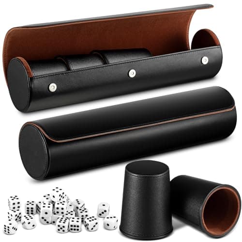 Liliful 2 Set of Leather Dice Cups with 50 Dice and 2 Storage Cases - Perfect Gift for Liars Dice Game, Craps, Backgammon Parties (Black)