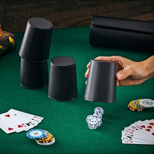 Liliful 2 Set of Leather Dice Cups with 50 Dice and 2 Storage Cases - Perfect Gift for Liars Dice Game, Craps, Backgammon Parties (Black)
