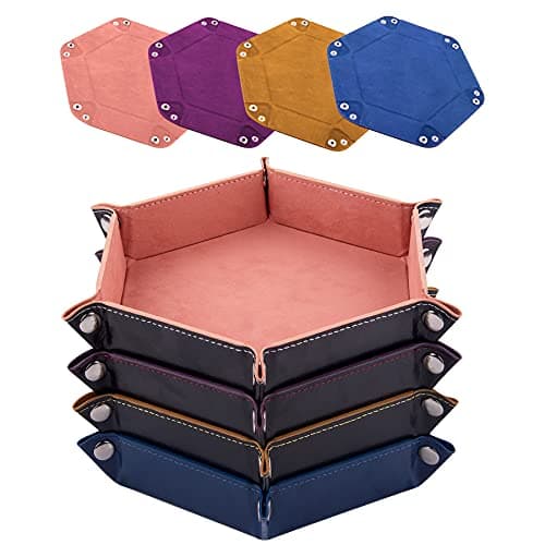 Foldable Dice Tray Set for RPG, DND and Table Games - 4 Hexagon Holders in Violet, Coffee, Green, and Red