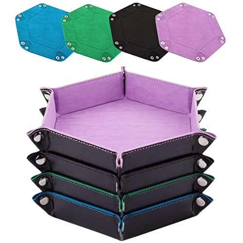 Foldable Dice Tray Set for RPG, DND and Table Games - 4 Hexagon Holders in Violet, Coffee, Green, and Red