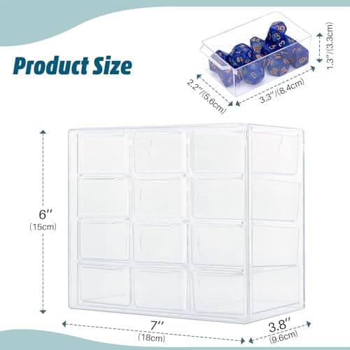 Dice Storage Case with 12 Slots and 4 Drawers for up to 150 Dice, Great for Dice Collectors or RPG D&D Games