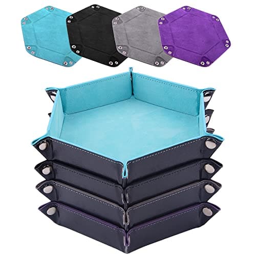 Foldable Dice Tray Set for RPG, DND and Table Games - 4 Hexagon Holders in Violet, Coffee, Green, and Red
