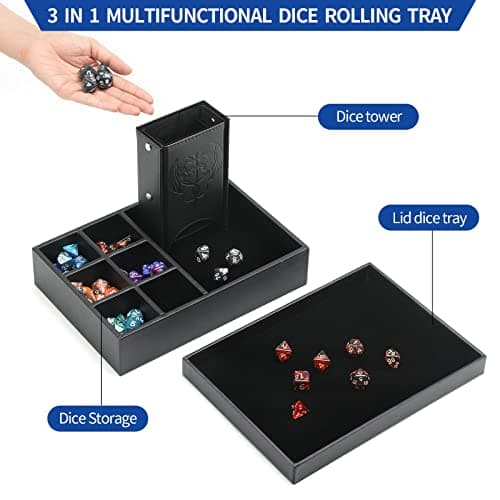 Compact 3-in-1 DND Dice Tray and Tower with Storage