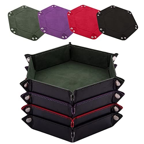 Foldable Dice Tray Set for RPG, DND and Table Games - 4 Hexagon Holders in Violet, Coffee, Green, and Red