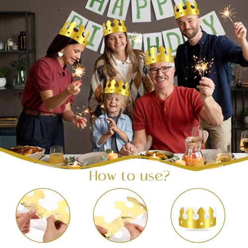 Golden King Birthday Crown, 100pcs Adjustable Paper Hats for Party Photo Props