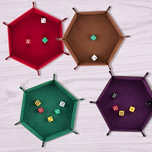 Foldable Dice Tray Set for RPG, DND and Table Games - 4 Hexagon Holders in Violet, Coffee, Green, and Red