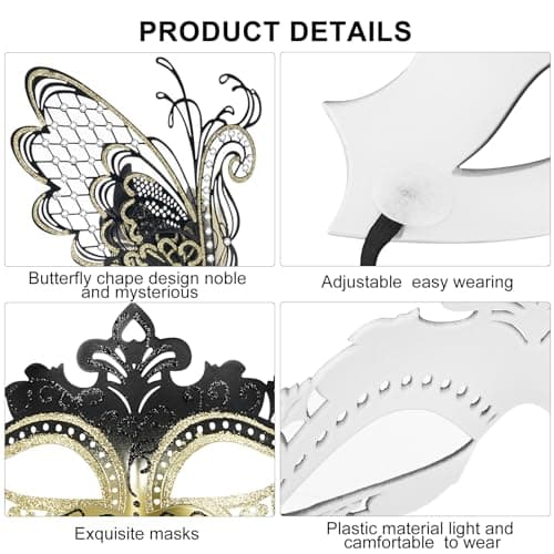 Couples Masquerade Mask Set for Venetian Party, Halloween Costume, Mardi Gras, Prom Ball
