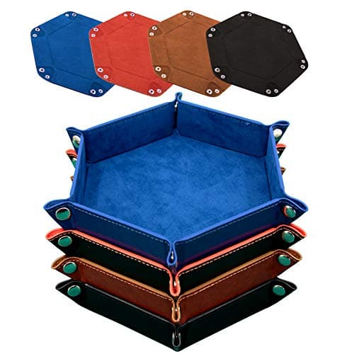 Foldable Dice Tray Set for RPG, DND and Table Games - 4 Hexagon Holders in Violet, Coffee, Green, and Red