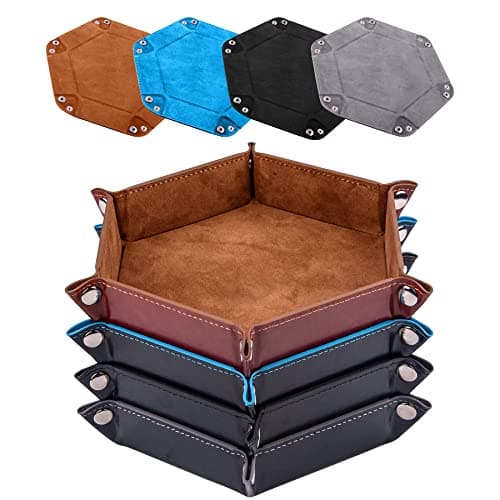 Foldable Dice Tray Set for RPG, DND and Table Games - 4 Hexagon Holders in Violet, Coffee, Green, and Red