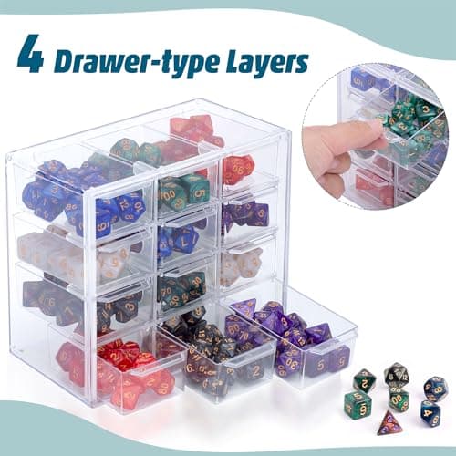 Dice Storage Case with 12 Slots and 4 Drawers for up to 150 Dice, Great for Dice Collectors or RPG D&D Games