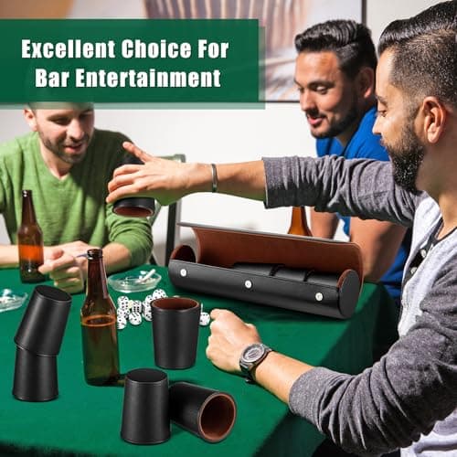 Liliful 2 Set of Leather Dice Cups with 50 Dice and 2 Storage Cases - Perfect Gift for Liars Dice Game, Craps, Backgammon Parties (Black)