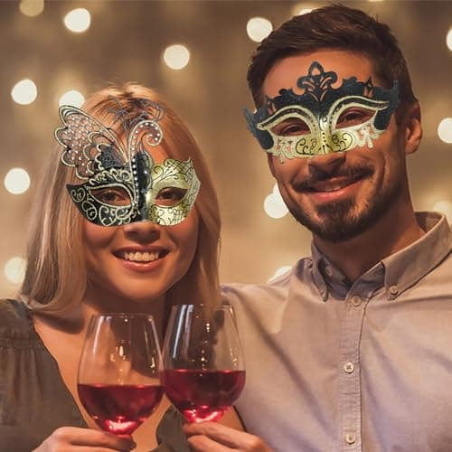 Couples Masquerade Mask Set for Venetian Party, Halloween Costume, Mardi Gras, Prom Ball