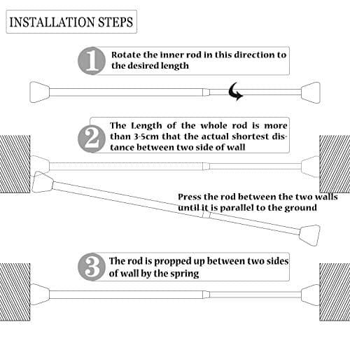 Adjustable Tension Curtain Rod for Windows, Cabinets, Blinds, Closets, Bedrooms, Kitchens, and Bathrooms
