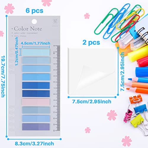 Transparent Sticky Notes 6 Sets Colour book tabs with 2 Sets Transparent Index Tabs for Bookmarks,Studying,Office,School Planner Memo