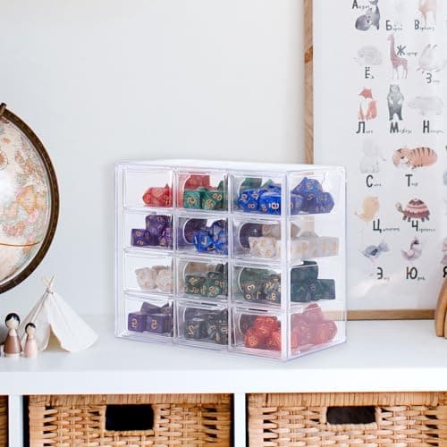 Dice Storage Case with 12 Slots and 4 Drawers for up to 150 Dice, Great for Dice Collectors or RPG D&D Games