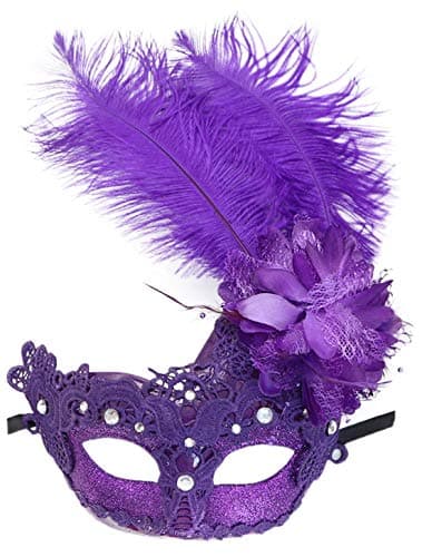 Awlsyj Women's Feather Masquerade Mask