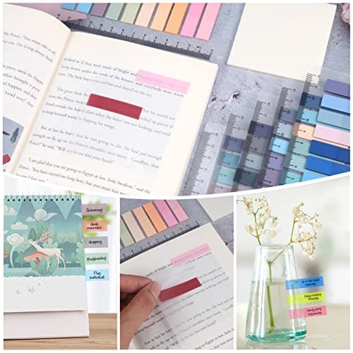 Transparent Sticky Notes 6 Sets Colour book tabs with 2 Sets Transparent Index Tabs for Bookmarks,Studying,Office,School Planner Memo