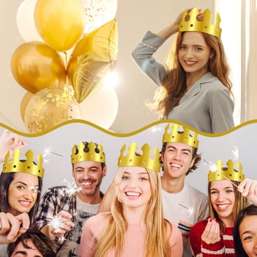 Golden King Birthday Crown, 100pcs Adjustable Paper Hats for Party Photo Props