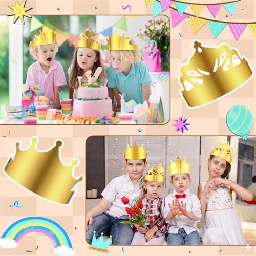 Gold Paper Crowns for Kids and Adults Birthday Party Celebration
