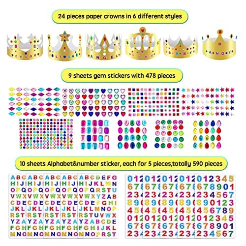 Paper Crowns with Alphabet Number Letter Stickers for Kids Birthday Party