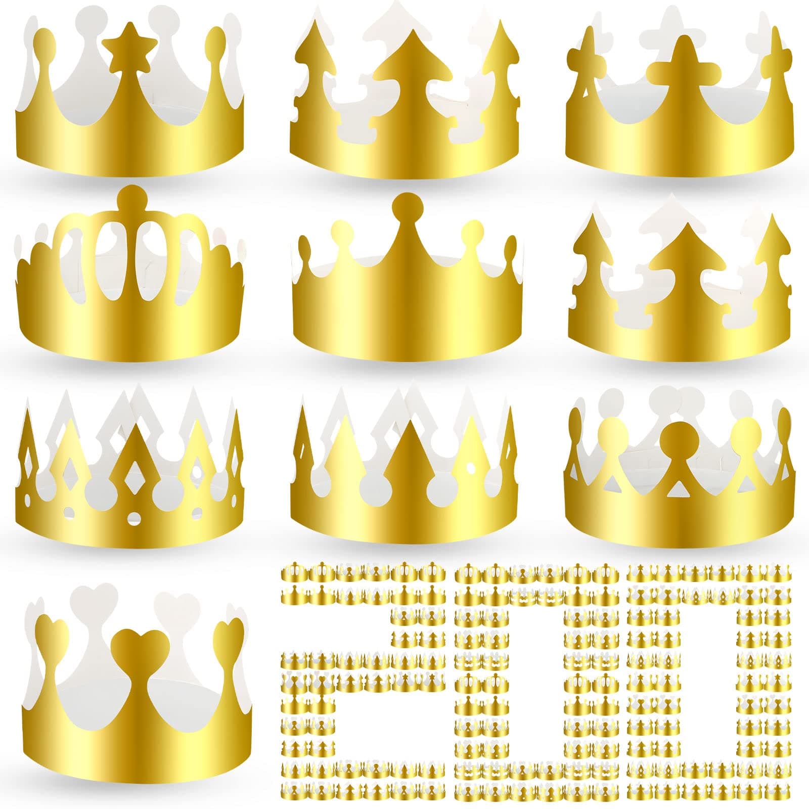 200 Pcs Golden Paper Crowns Bulk for Birthday Celebration Party Supplies