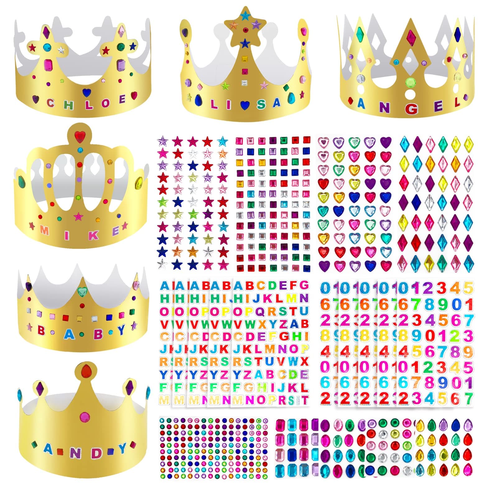 Paper Crowns with Alphabet Number Letter Stickers for Kids Birthday Party