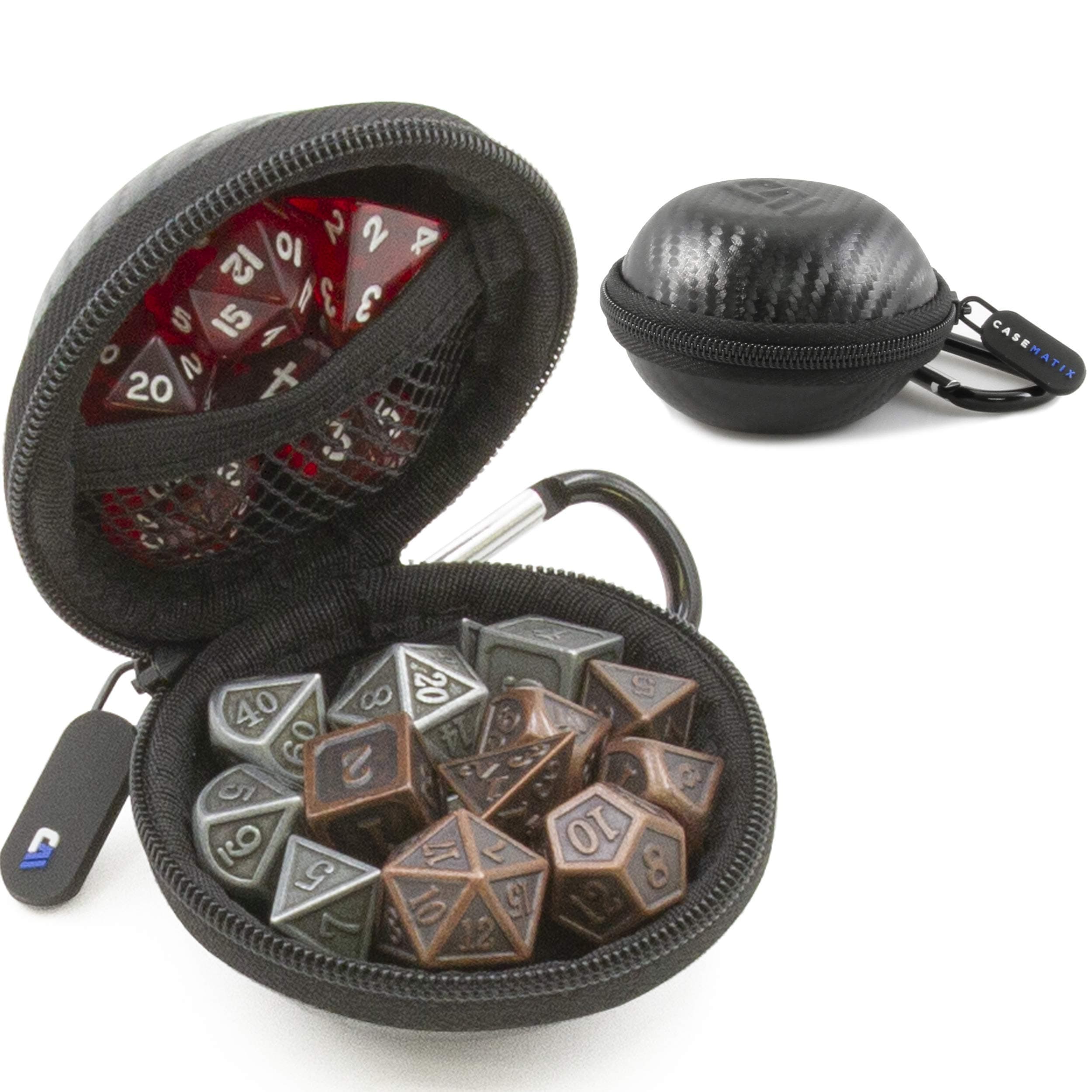 CASEMATIX Ultra-Compact Travel Dice Case with Non-Scratch Interior and Metal Carabiner
